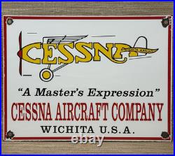 Vintage Cessna Aircraft Co Porcelain Sign Airplane Hangar Gas Station Motor Oil