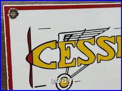 Vintage Cessna Aircraft Co Porcelain Sign Airplane Hangar Gas Station Motor Oil