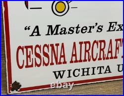 Vintage Cessna Aircraft Co Porcelain Sign Airplane Hangar Gas Station Motor Oil