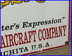 Vintage Cessna Aircraft Co Porcelain Sign Airplane Hangar Gas Station Motor Oil