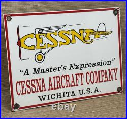 Vintage Cessna Aircraft Co Porcelain Sign Airplane Hangar Gas Station Motor Oil