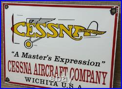 Vintage Cessna Aircraft Co Porcelain Sign Airplane Hangar Gas Station Motor Oil