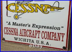 Vintage Cessna Aircraft Co Porcelain Sign Airplane Hangar Gas Station Motor Oil