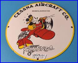 Vintage Cessna Aircraft Sign Mickey Mouse Gas Pump Airplane Porcelain Sign