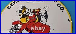 Vintage Cessna Aircraft Sign Mickey Mouse Gas Pump Airplane Porcelain Sign