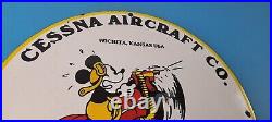 Vintage Cessna Aircraft Sign Mickey Mouse Gas Pump Airplane Porcelain Sign