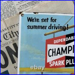 Vintage Champion Spark Plugs 8x12 Inches Porcelain Enamel Sign