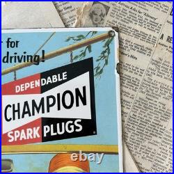 Vintage Champion Spark Plugs 8x12 Inches Porcelain Enamel Sign