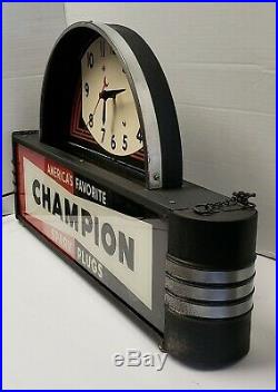 Vintage Champion Spark Plugs Lighted Sign With Clock Neon Products Inc. Works