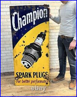 Vintage Champion Spark Plugs Porcelain Advertising Sign Original Gas Oil