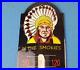 Vintage-Cherokee-Indian-Reservation-Porcelain-Gas-Sales-Ad-Sign-On-Thermometer-01-kbg