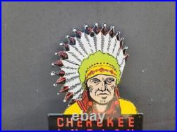 Vintage Cherokee Porcelain Sign Indian Reservation Gas Station Smokey Mountains