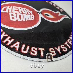 Vintage Cherry Bomb Sign Auto Mechanic Exhaust Gas Pump Hot Rod Porcelain Sign