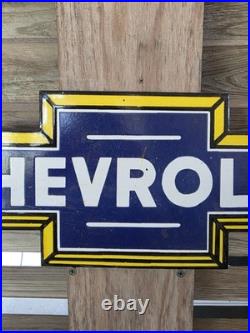 Vintage Chevrolet Bow Tie Porcelain Sign Appx 19.5 X 7