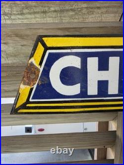 Vintage Chevrolet Bow Tie Porcelain Sign Appx 19.5 X 7