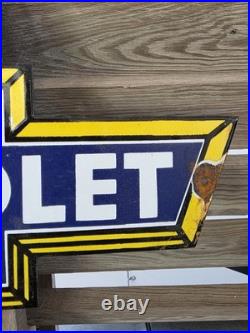 Vintage Chevrolet Bow Tie Porcelain Sign Appx 19.5 X 7