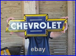 Vintage Chevrolet Bow Tie Porcelain Sign Appx 19.5 X 7
