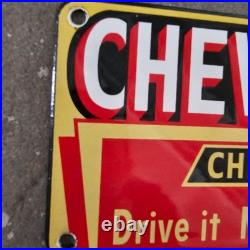 Vintage Chevrolet Drive It Old Us Gasoline Oil Gas Pump Enamel Porcelain Sign