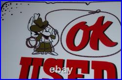 Vintage Chevrolet Ok Used Car Corral Office Cowboy 12 Metal Gasoline Oil Sign