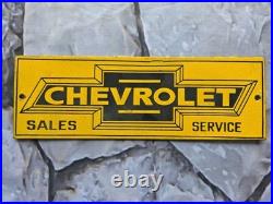 Vintage Chevrolet Parts & Service Porcelain Sign 12 X 4