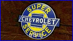 Vintage Chevrolet Porcelain Bowtie Auto Gas Trucks Service Station Pump Sign