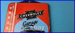 Vintage Chevrolet Porcelain Garage Gas Pump Ad Sales Sign On Service Thermometer