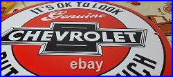 Vintage Chevrolet Porcelain Gas Auto Parts Genuine Service Dealer Pump Sign
