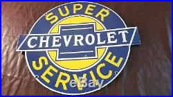 Vintage Chevrolet Porcelain Gas Oil Auto Trucks Super Service Pump Bow Tie Sign