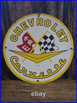 Vintage Chevrolet Porcelain Sign 1961 Old Corvette Sport Car Chevy Dealer 12 Vintage Chevrolet Porcelain Sign 1961 Old Corvette Sport Car Chevy Dealer 12