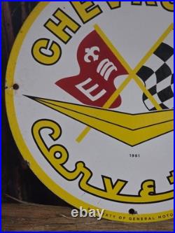 Vintage Chevrolet Porcelain Sign 1961 Old Corvette Sport Car Chevy Dealer 12 Vintage Chevrolet Porcelain Sign 1961 Old Corvette Sport Car Chevy Dealer 12