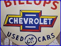 Vintage Chevrolet Porcelain Sign 30 Old Billups Ok Used Cars Chevy Truck Dealer