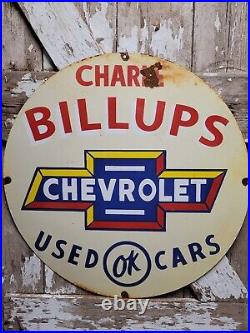 Vintage Chevrolet Porcelain Sign 30 Old Billups Ok Used Cars Chevy Truck Dealer