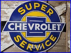 Vintage Chevrolet Porcelain Sign 36 Chevy Super Service Dealership Advertising