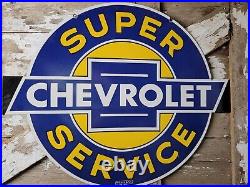 Vintage Chevrolet Porcelain Sign 36 Chevy Super Service Dealership Advertising