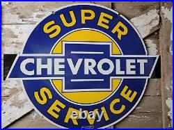 Vintage Chevrolet Porcelain Sign 36 Chevy Super Service Dealership Advertising