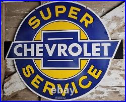 Vintage Chevrolet Porcelain Sign 36 Chevy Super Service Dealership Advertising