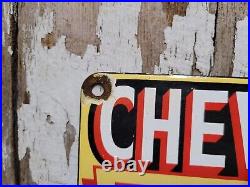 Vintage Chevrolet Porcelain Sign Chevy Gas Automobile Sales Service Dealer Sign