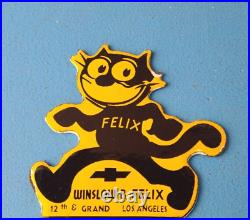 Vintage Chevrolet Porcelain Sign Felix the Cat License Ad Topper Auto Gas Sign