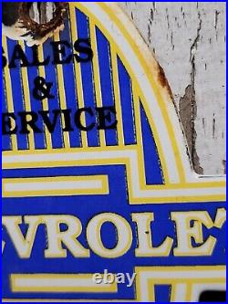 Vintage Chevrolet Porcelain Sign Match Strike Car Truck Dealer Oil Gas Service