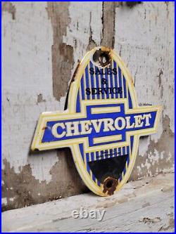 Vintage Chevrolet Porcelain Sign Match Strike Car Truck Dealer Oil Gas Service