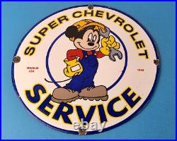 Vintage Chevrolet Porcelain Sign Mickey Wrench Service Gas Pump Chevy Sign