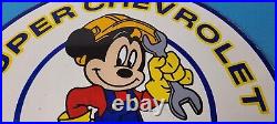 Vintage Chevrolet Porcelain Sign Mickey Wrench Service Gas Pump Chevy Sign