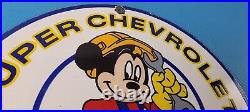 Vintage Chevrolet Porcelain Sign Mickey Wrench Service Gas Pump Chevy Sign