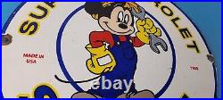 Vintage Chevrolet Porcelain Sign Mickey Wrench Service Gas Pump Chevy Sign