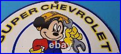 Vintage Chevrolet Porcelain Sign Mickey Wrench Service Gas Pump Chevy Sign