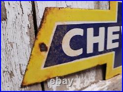 Vintage Chevrolet Porcelain Sign Truck Gas Bowtie Emblem Oil 20 Used Car Dealer