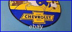 Vintage Chevrolet Sign Auto Service Man Cave Bar Wall Porcelain Gas Pump Sign