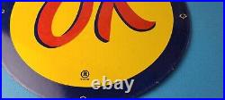 Vintage Chevrolet Sign Porcelain OK Used Cars Gas Oil Pump Garage Sign