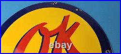 Vintage Chevrolet Sign Porcelain OK Used Cars Gas Oil Pump Garage Sign