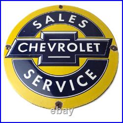 Vintage Chevrolet Sign Sales Service Automobile Motors Gas Pump Porcelain Sign
